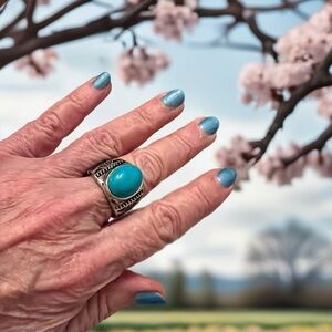 ❤️❤️SALE❤️❤️ Tipi OS Adjustable Turquoise Silvertone I Ring NWT